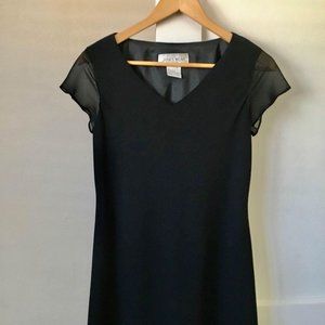 LP Vintage 90s Jones New York Black Midi Dress Chiffon Flutter Sleeves V-Neck